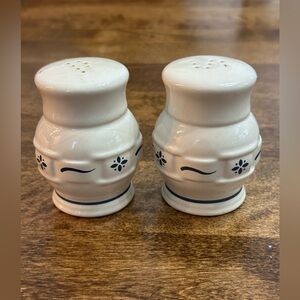 Longaberger Cream and Blue Salt and Pepper Shakers